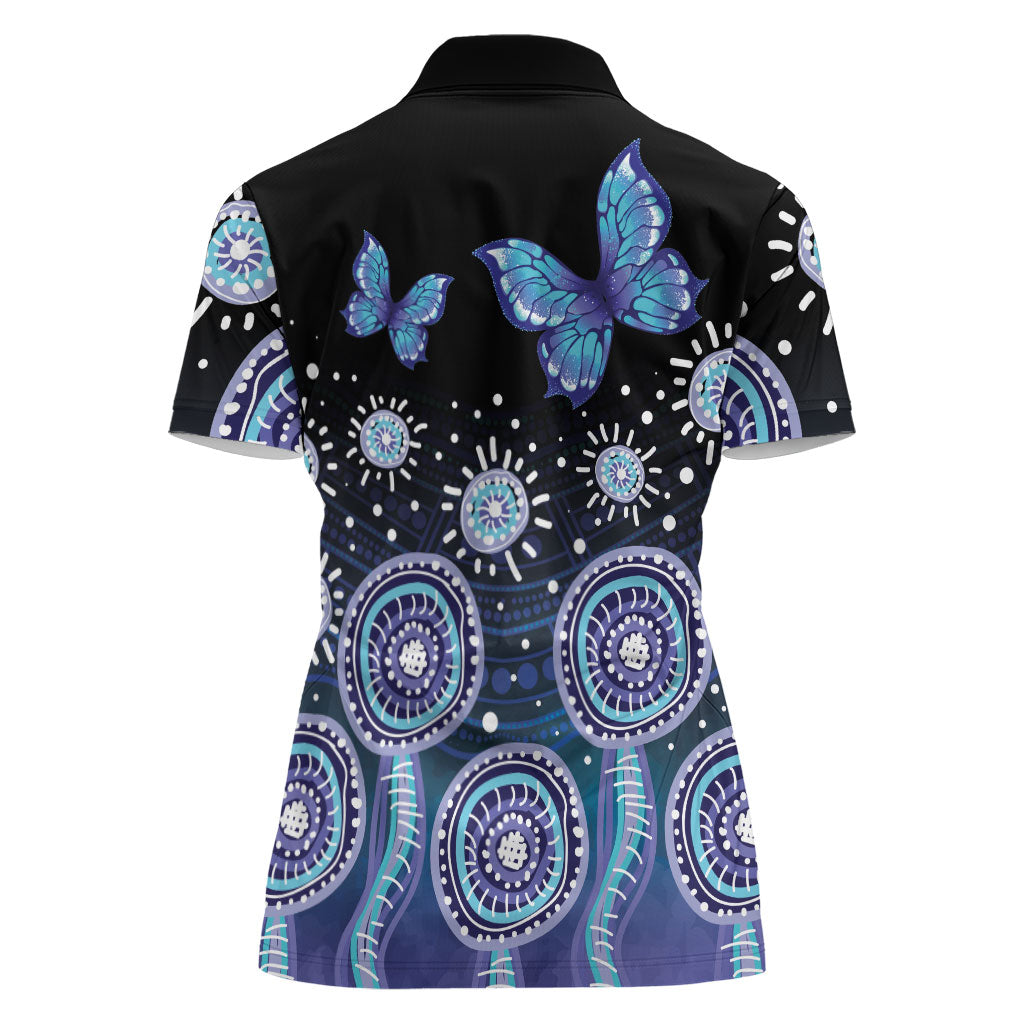 Dreamy Butterfly Collar Australia Purple Teal Hopeful Sky Women Polo Shirt Indigenous Aboriginal Art