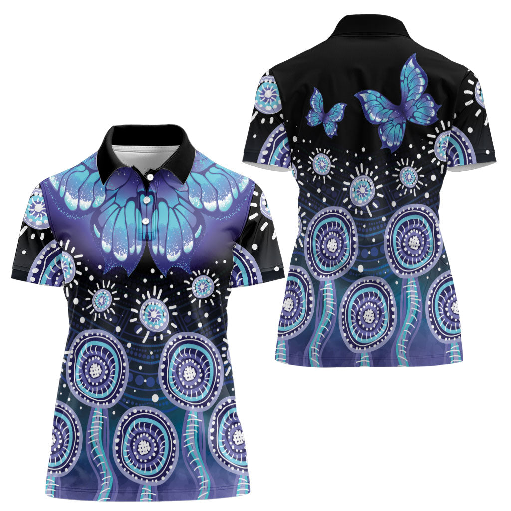 Dreamy Butterfly Collar Australia Purple Teal Hopeful Sky Women Polo Shirt Indigenous Aboriginal Art