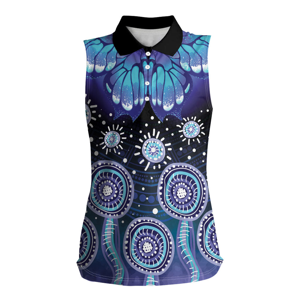 Dreamy Butterfly Collar Australia Purple Teal Hopeful Sky Women Sleeveless Polo Shirt Indigenous Aboriginal Art