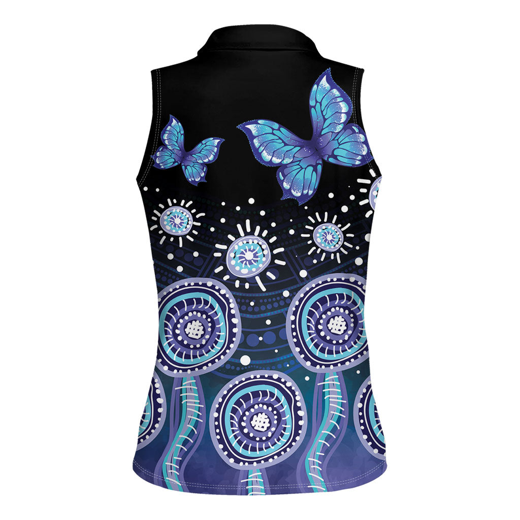 Dreamy Butterfly Collar Australia Purple Teal Hopeful Sky Women Sleeveless Polo Shirt Indigenous Aboriginal Art