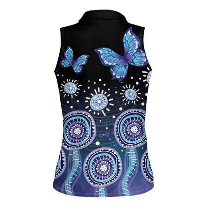 Dreamy Butterfly Collar Australia Purple Teal Hopeful Sky Women Sleeveless Polo Shirt Indigenous Aboriginal Art