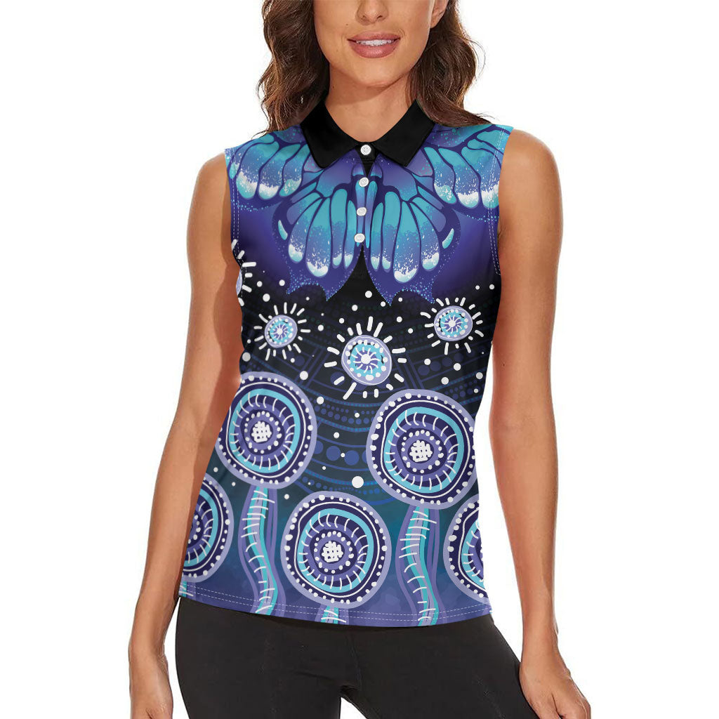 Dreamy Butterfly Collar Australia Purple Teal Hopeful Sky Women Sleeveless Polo Shirt Indigenous Aboriginal Art
