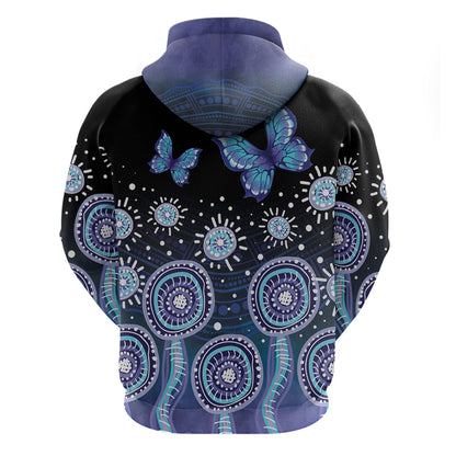 Dreamy Butterfly Collar Australia Purple Teal Hopeful Sky Zip Hoodie Indigenous Aboriginal Art