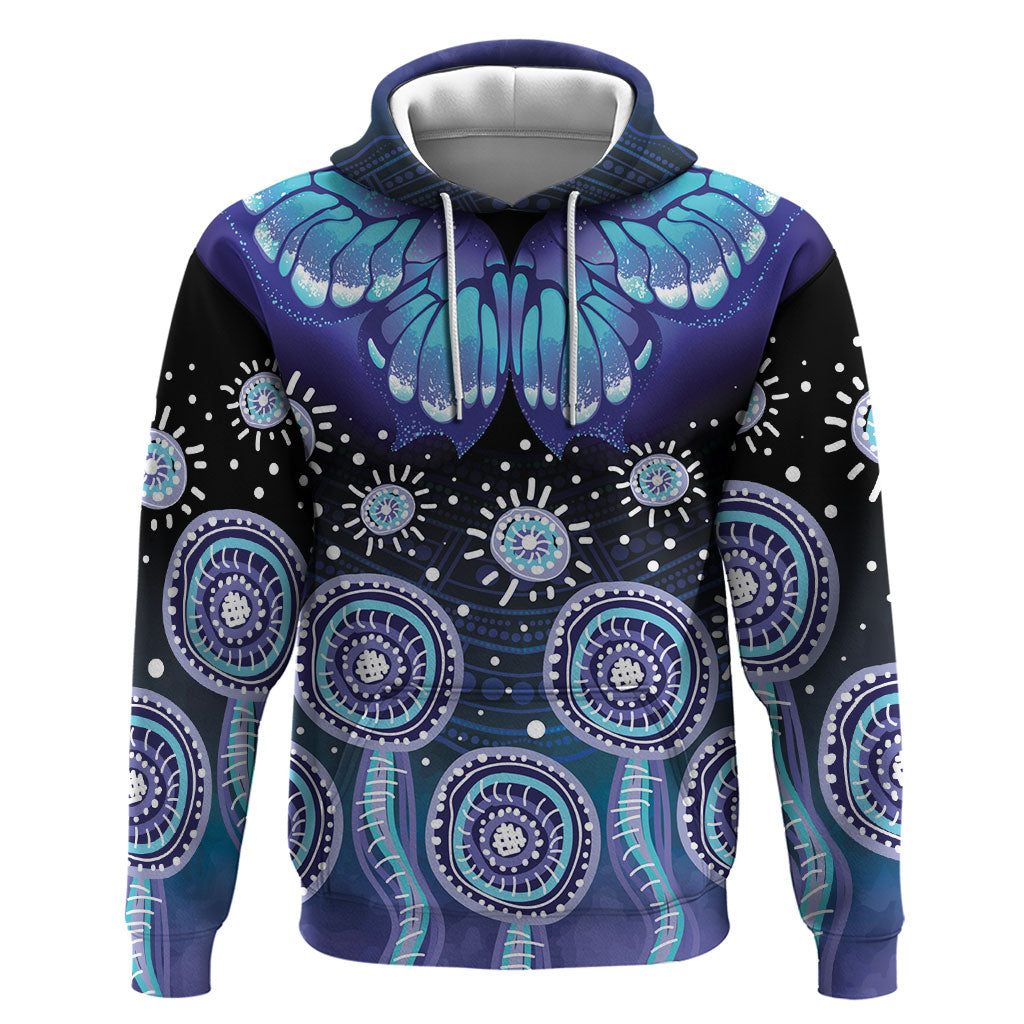 Dreamy Butterfly Collar Australia Purple Teal Hopeful Sky Zip Hoodie Indigenous Aboriginal Art