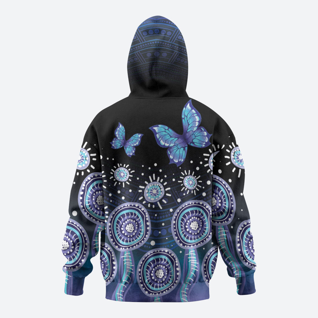 Dreamy Butterfly Collar Australia Purple Teal Hopeful Sky Zip Hoodie Indigenous Aboriginal Art