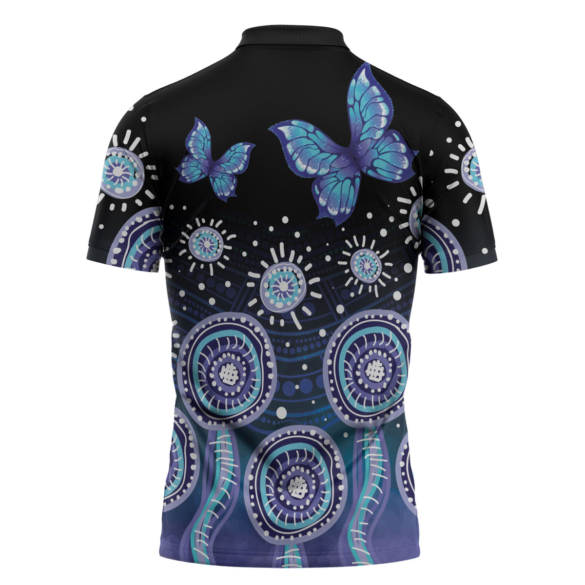 Dreamy Butterfly Collar Australia Purple Teal Hopeful Sky Zipper Polo Shirt Indigenous Aboriginal Art