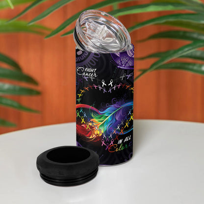 Australia Aboriginal Dot Arts Personalized 4 in 1 Can Cooler Tumbler Fight Cancer In All Colors