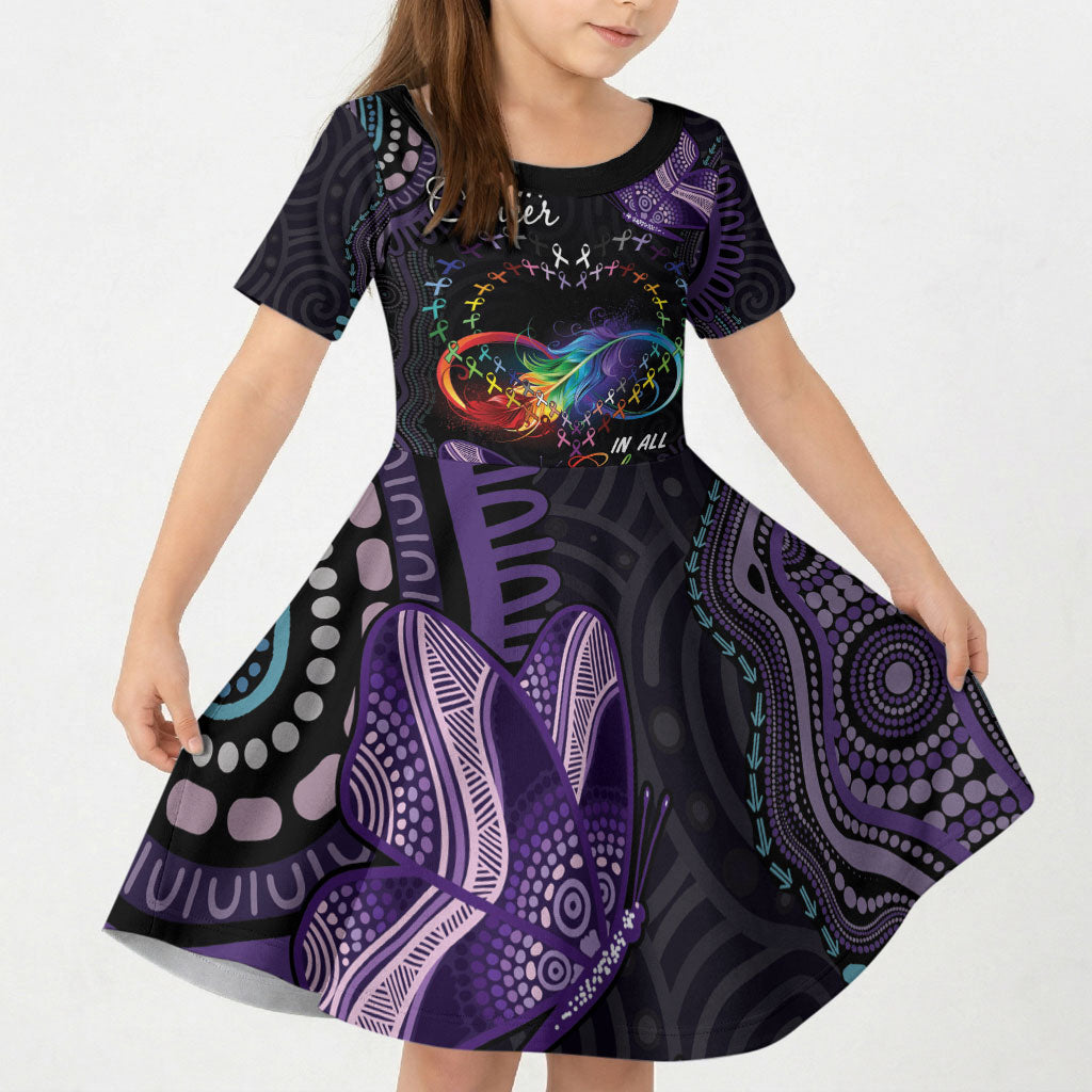 Australia Aboriginal Dot Arts Personalized Kid Short Sleeve Dress Fight Cancer In All Colors