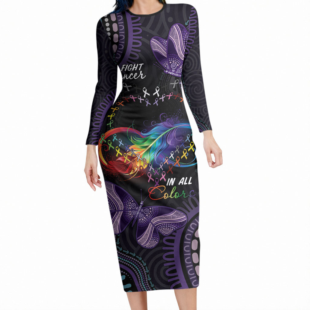 Australia Aboriginal Dot Arts Personalized Long Sleeve Bodycon Dress Fight Cancer In All Colors
