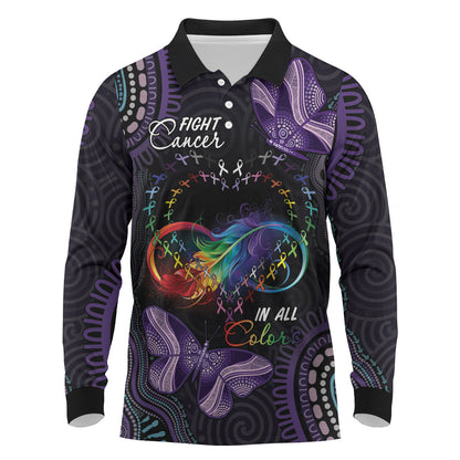 Australia Aboriginal Dot Arts Personalized Long Sleeve Polo Shirt Fight Cancer In All Colors