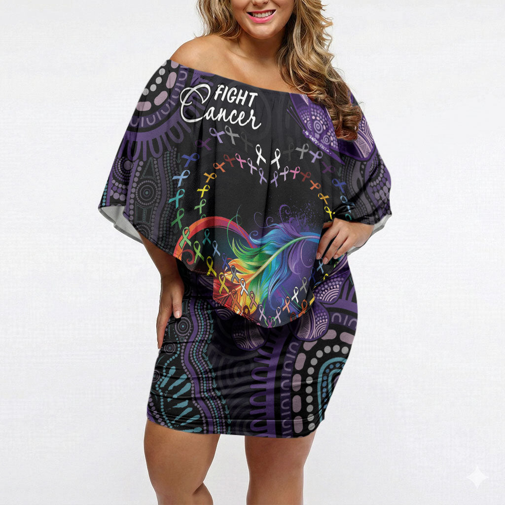 Australia Aboriginal Dot Arts Personalized Off Shoulder Short Dress Fight Cancer In All Colors