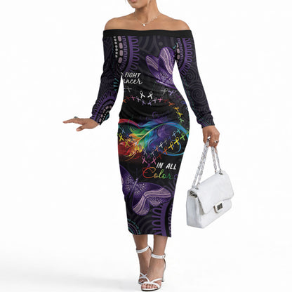 Australia Aboriginal Dot Arts Personalized Off The Shoulder Long Sleeve Dress Fight Cancer In All Colors