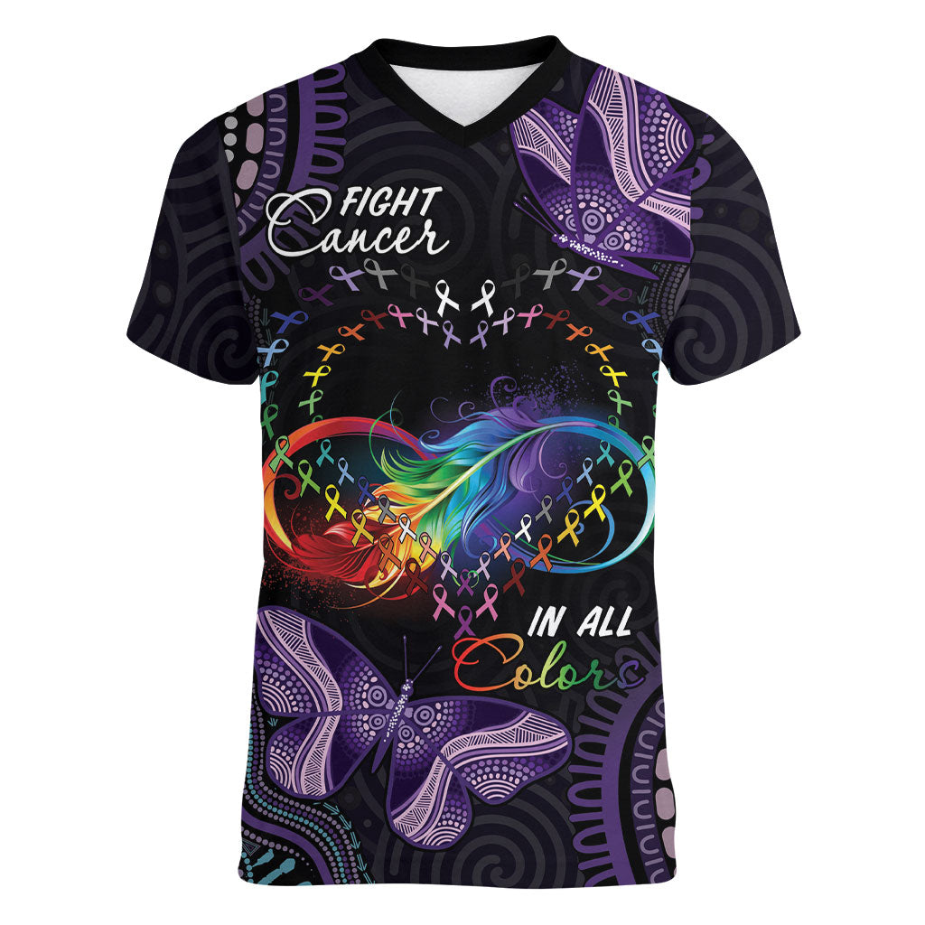 Australia Aboriginal Dot Arts Personalized Women V-Neck T-Shirt Fight Cancer In All Colors