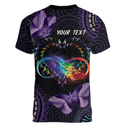 Australia Aboriginal Dot Arts Personalized Women V-Neck T-Shirt Fight Cancer In All Colors