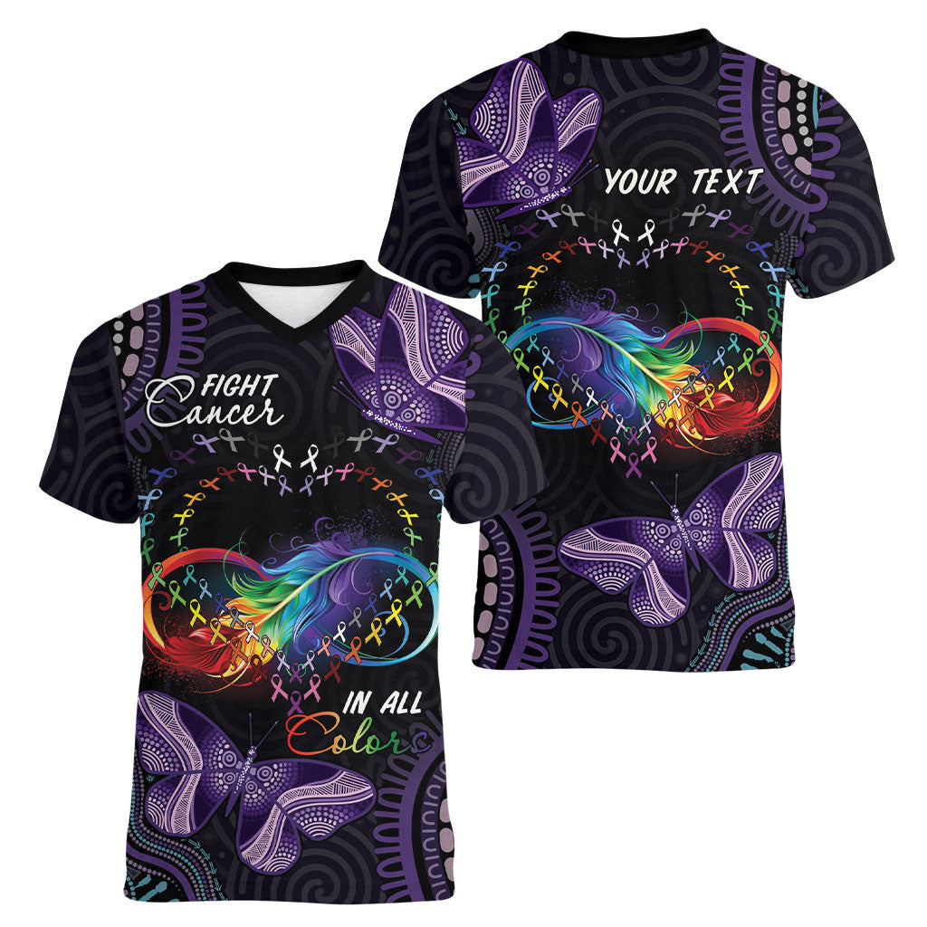 Australia Aboriginal Dot Arts Personalized Women V-Neck T-Shirt Fight Cancer In All Colors