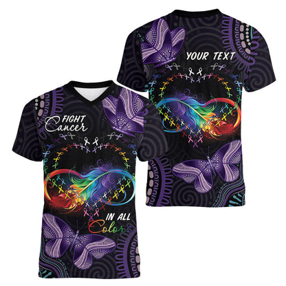 Australia Aboriginal Dot Arts Personalized Women V-Neck T-Shirt Fight Cancer In All Colors