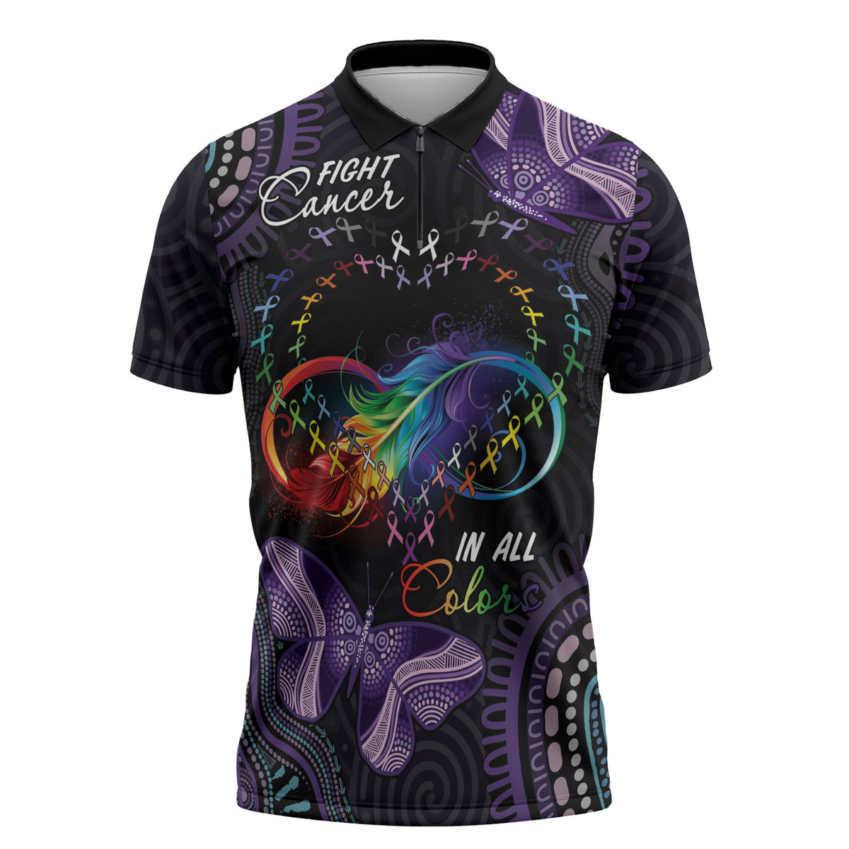 Australia Aboriginal Dot Arts Personalized Zipper Polo Shirt Fight Cancer In All Colors