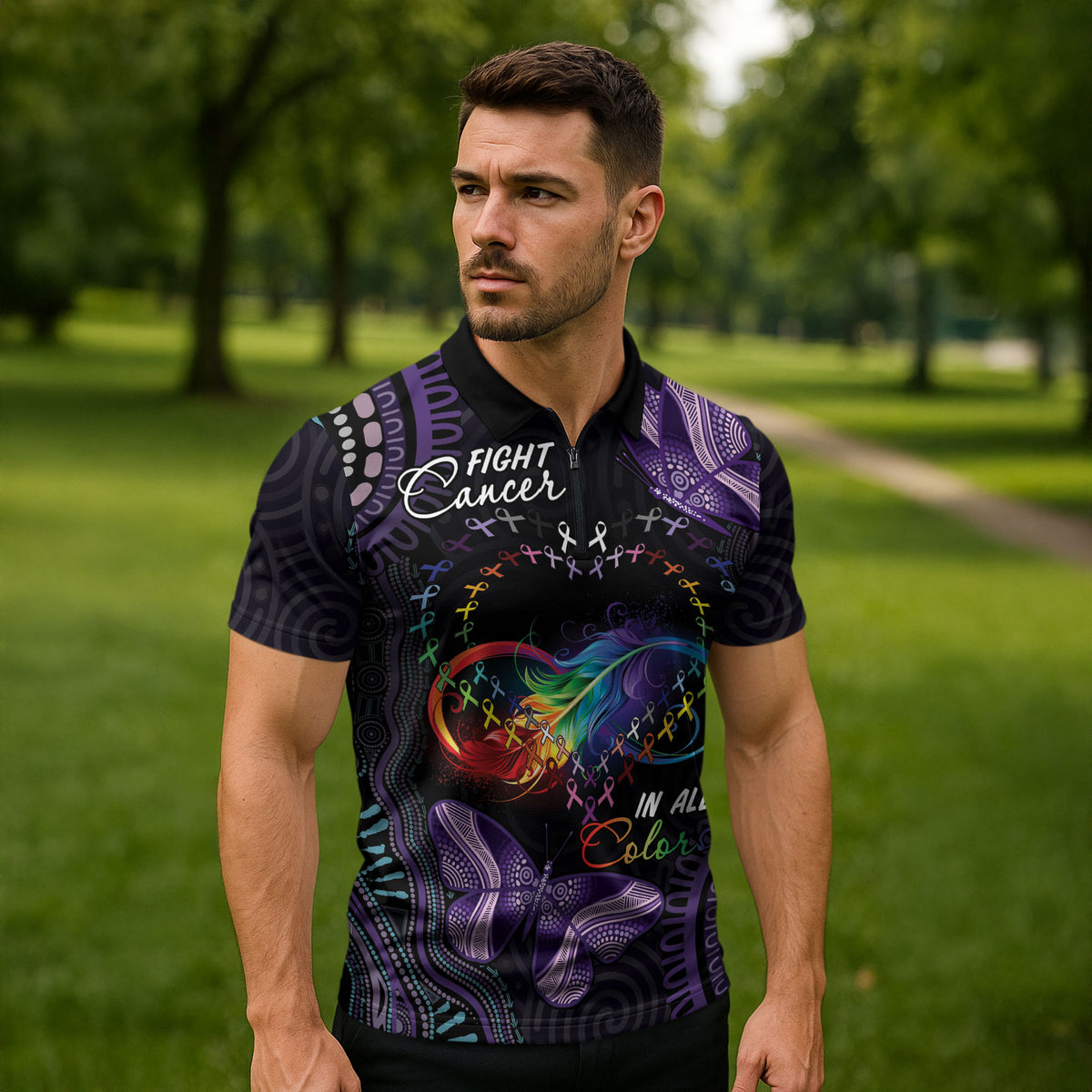 Australia Aboriginal Dot Arts Personalized Zipper Polo Shirt Fight Cancer In All Colors