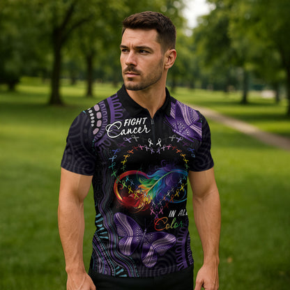 Australia Aboriginal Dot Arts Personalized Zipper Polo Shirt Fight Cancer In All Colors