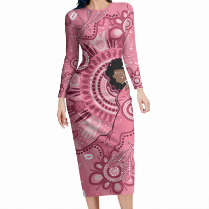 Australia Women's Day Aboriginal Long Sleeve Bodycon Dress Mother's Love