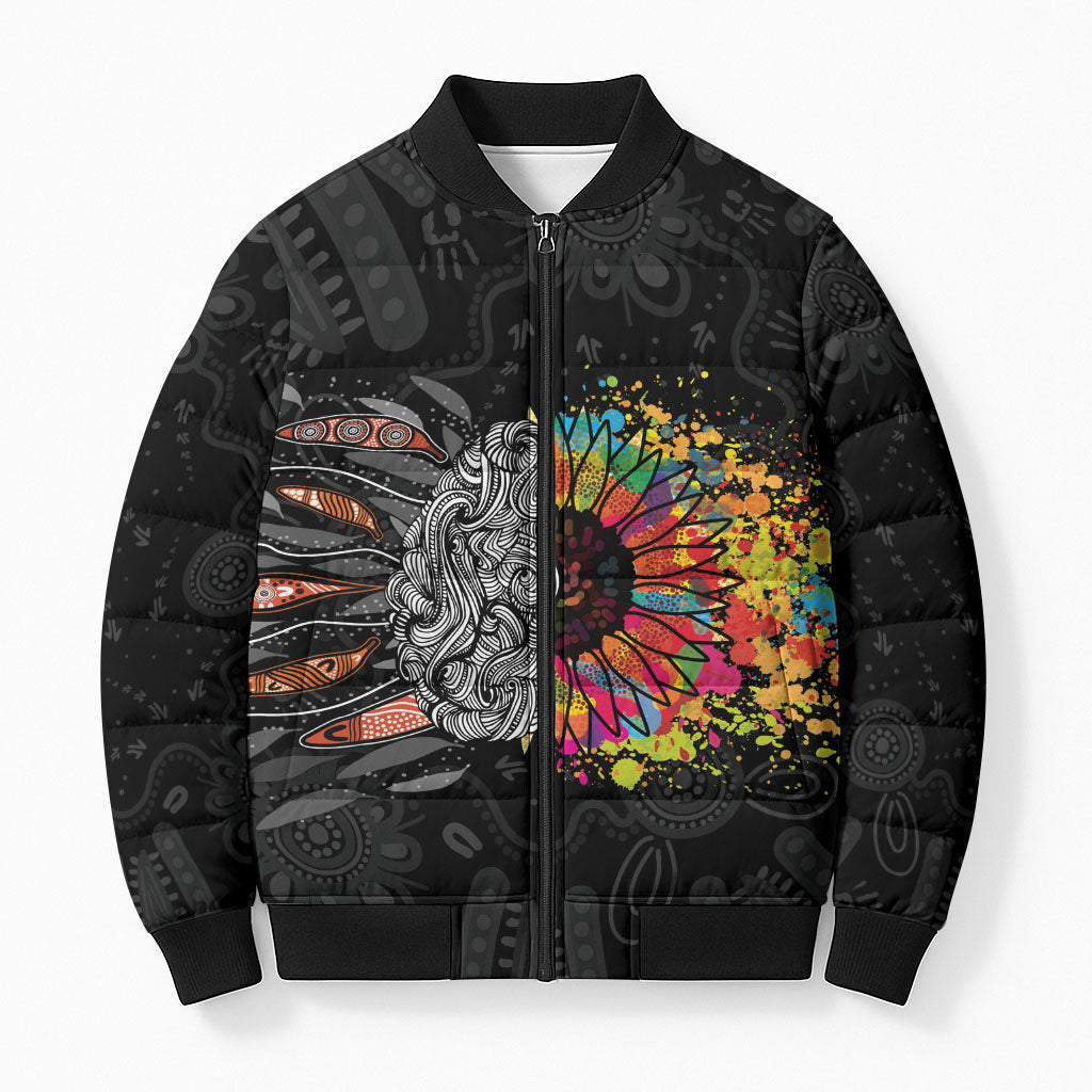 Australia Aboriginal Bomber Puffer Jacket Autism It's Okay To Be Different