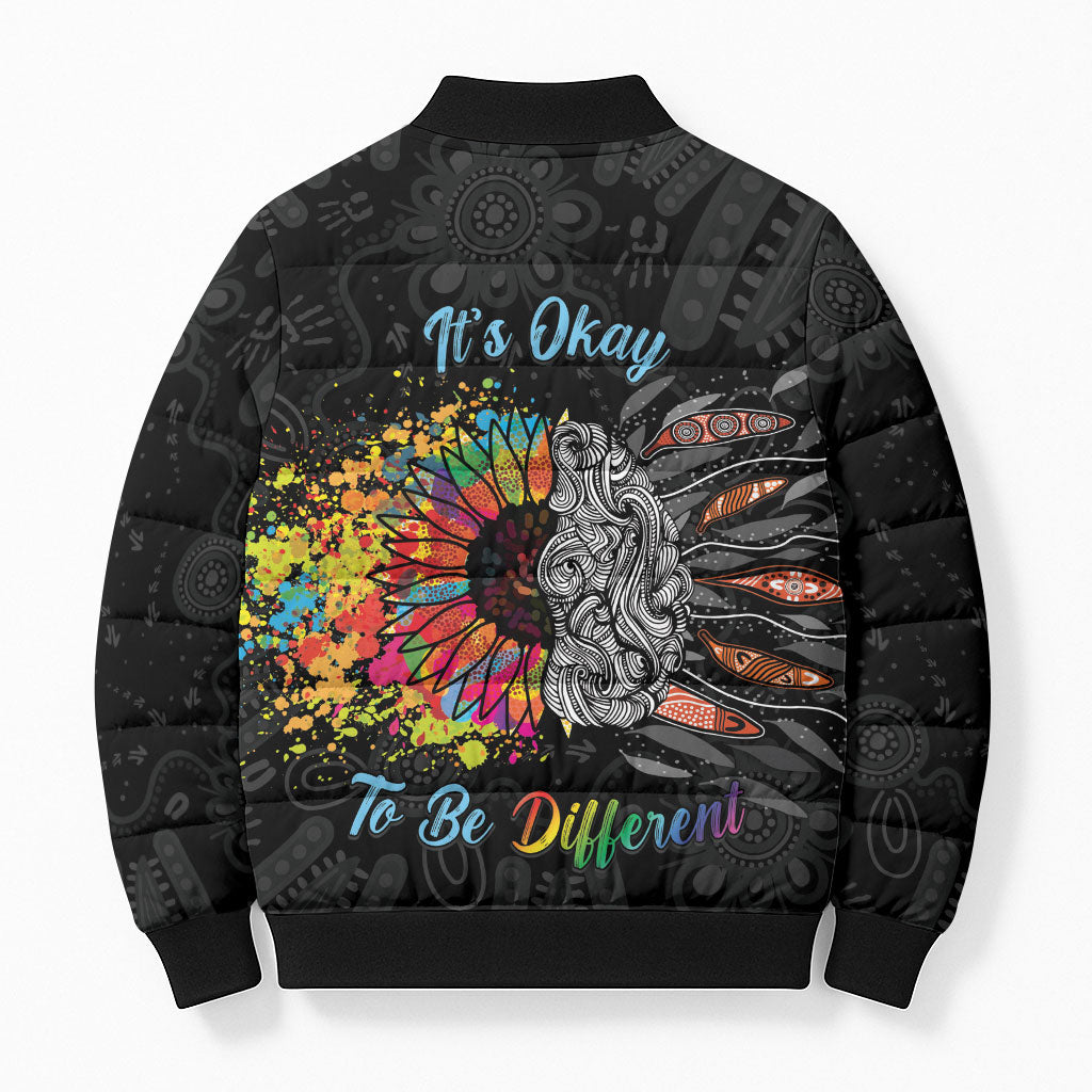 Australia Aboriginal Bomber Puffer Jacket Autism It's Okay To Be Different