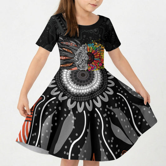 Australia Aboriginal Kid Short Sleeve Dress Autism It's Okay To Be Different