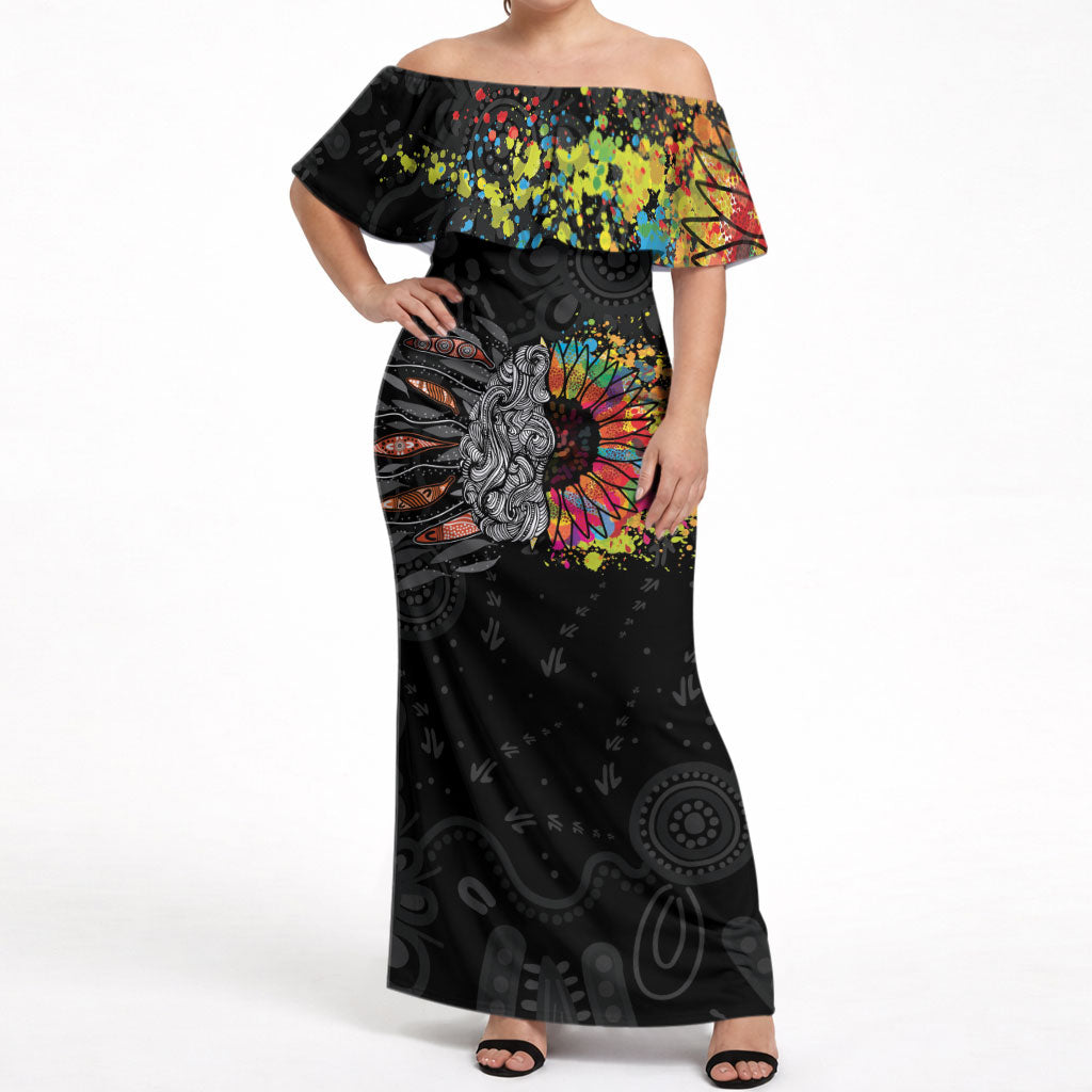 Australia Aboriginal Off Shoulder Maxi Dress Autism It's Okay To Be Different