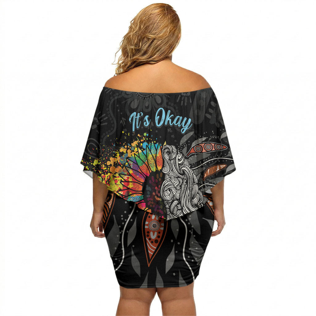 Australia Aboriginal Off Shoulder Short Dress Autism It's Okay To Be Different