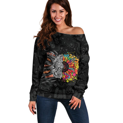 Australia Aboriginal Off Shoulder Sweater Autism It's Okay To Be Different