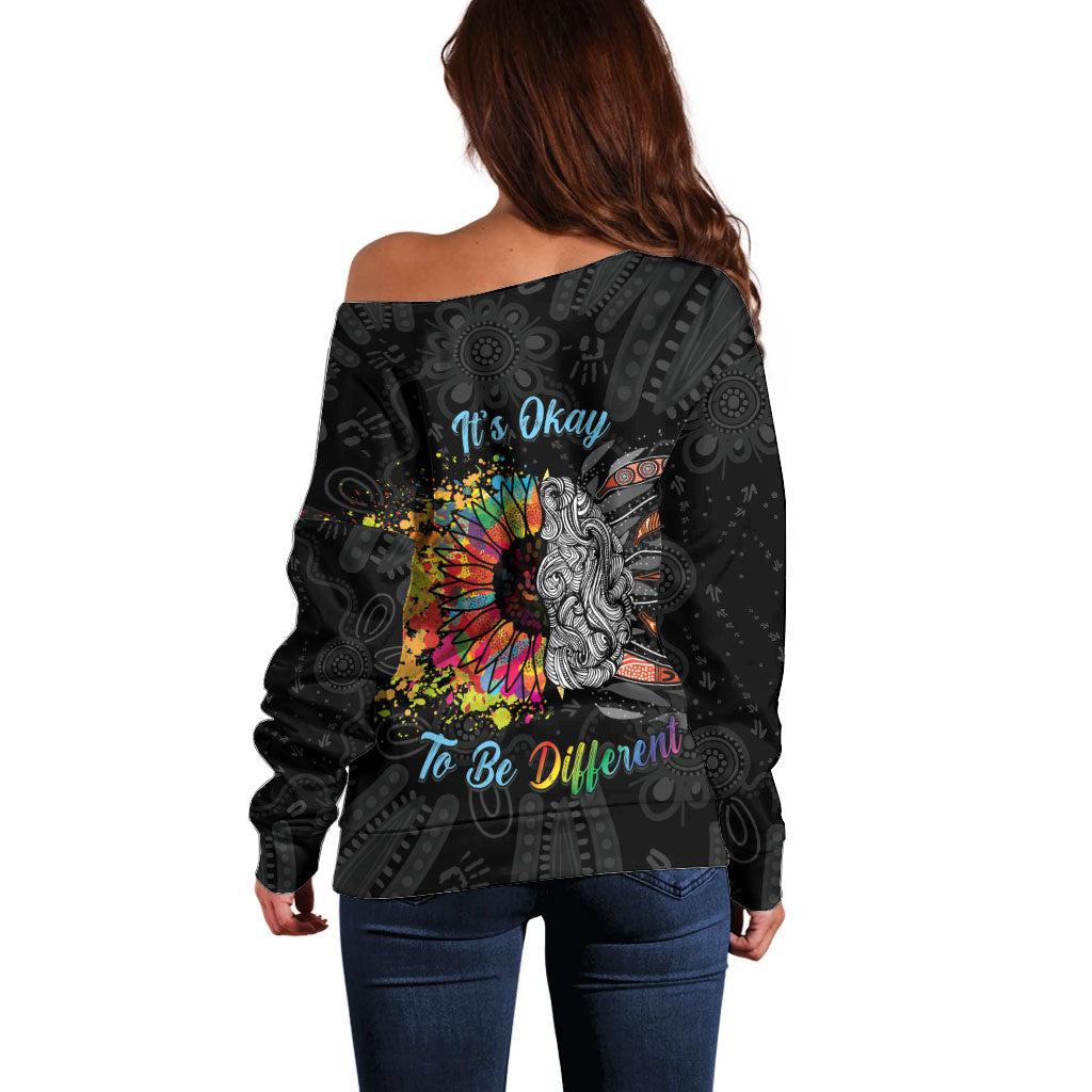 Australia Aboriginal Off Shoulder Sweater Autism It's Okay To Be Different