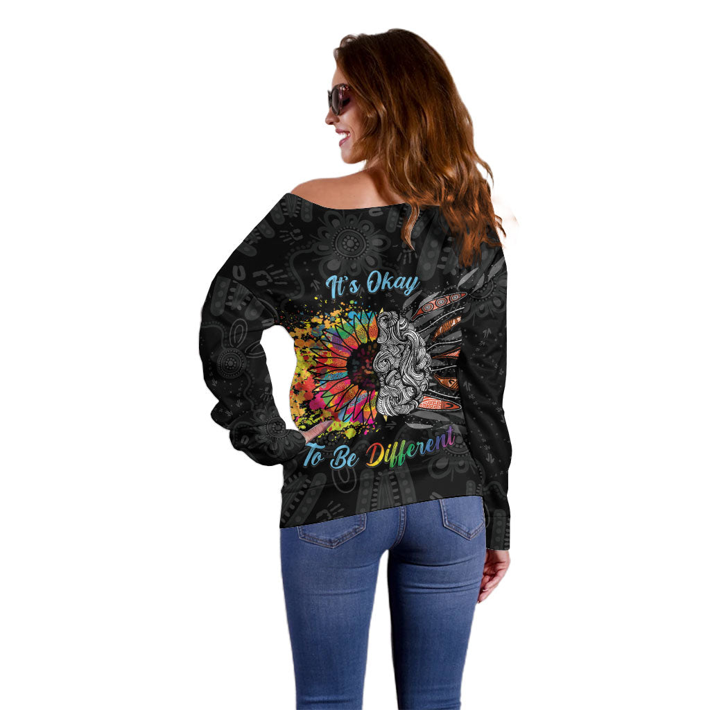 Australia Aboriginal Off Shoulder Sweater Autism It's Okay To Be Different