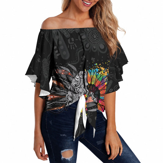 Australia Aboriginal Off Shoulder Wrap Waist Top Autism It's Okay To Be Different