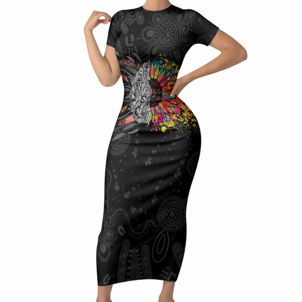 Australia Aboriginal Short Sleeve Bodycon Dress Autism It's Okay To Be Different