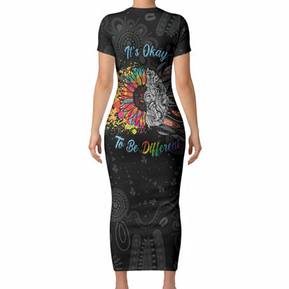 Australia Aboriginal Short Sleeve Bodycon Dress Autism It's Okay To Be Different