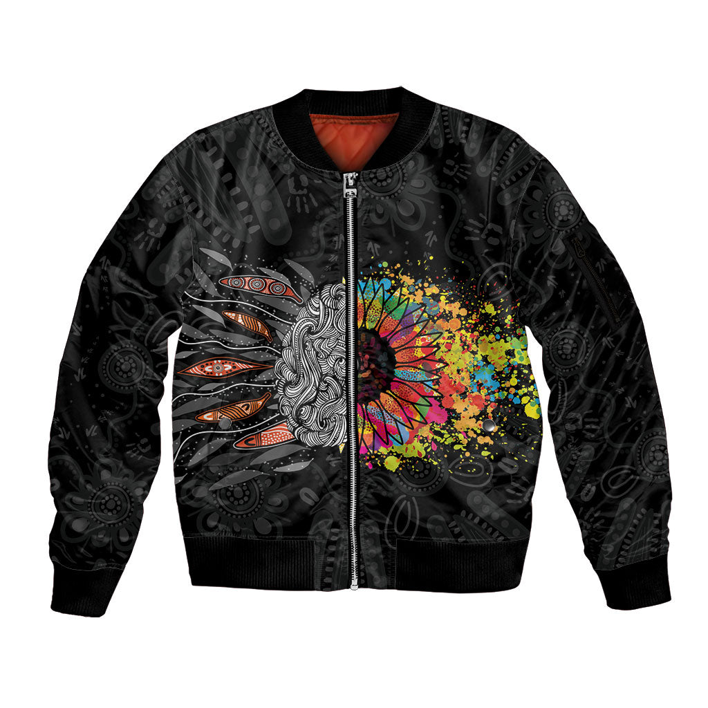 Australia Aboriginal Sleeve Zip Bomber Jacket Autism It's Okay To Be Different