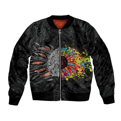 Australia Aboriginal Sleeve Zip Bomber Jacket Autism It's Okay To Be Different