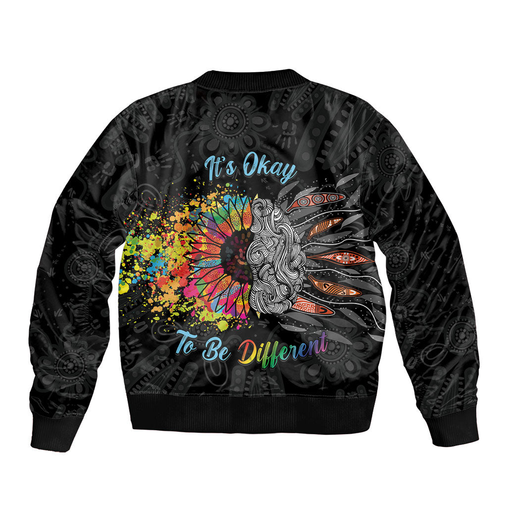 Australia Aboriginal Sleeve Zip Bomber Jacket Autism It's Okay To Be Different