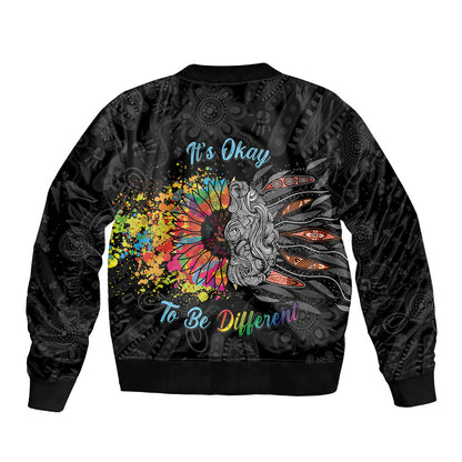 Australia Aboriginal Sleeve Zip Bomber Jacket Autism It's Okay To Be Different