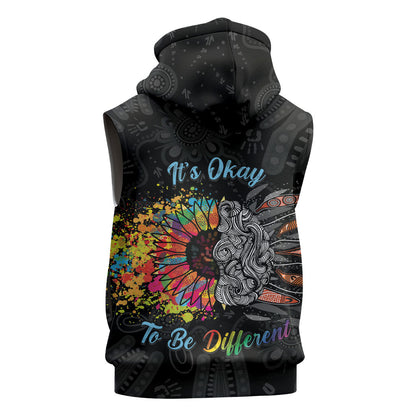Australia Aboriginal Sleeveless Hoodie Autism It's Okay To Be Different