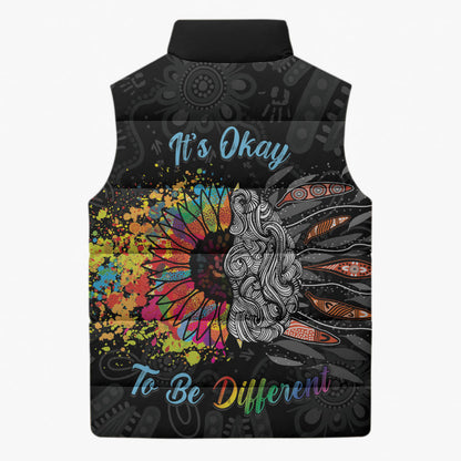 Australia Aboriginal Sleeveless Puffer Jacket Autism It's Okay To Be Different