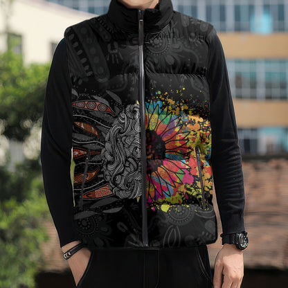 Australia Aboriginal Sleeveless Puffer Jacket Autism It's Okay To Be Different
