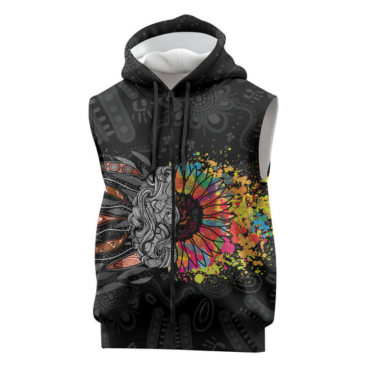 Australia Aboriginal Sleeveless Zip Hoodie Autism It's Okay To Be Different