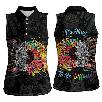 Australia Aboriginal Women Sleeveless Polo Shirt Autism It's Okay To Be Different