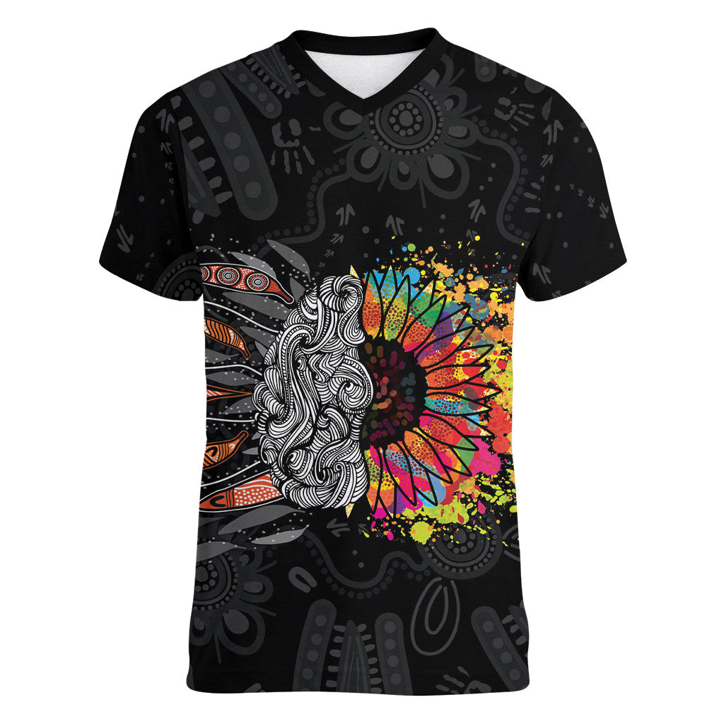 Australia Aboriginal Women V-Neck T-Shirt Autism It's Okay To Be Different