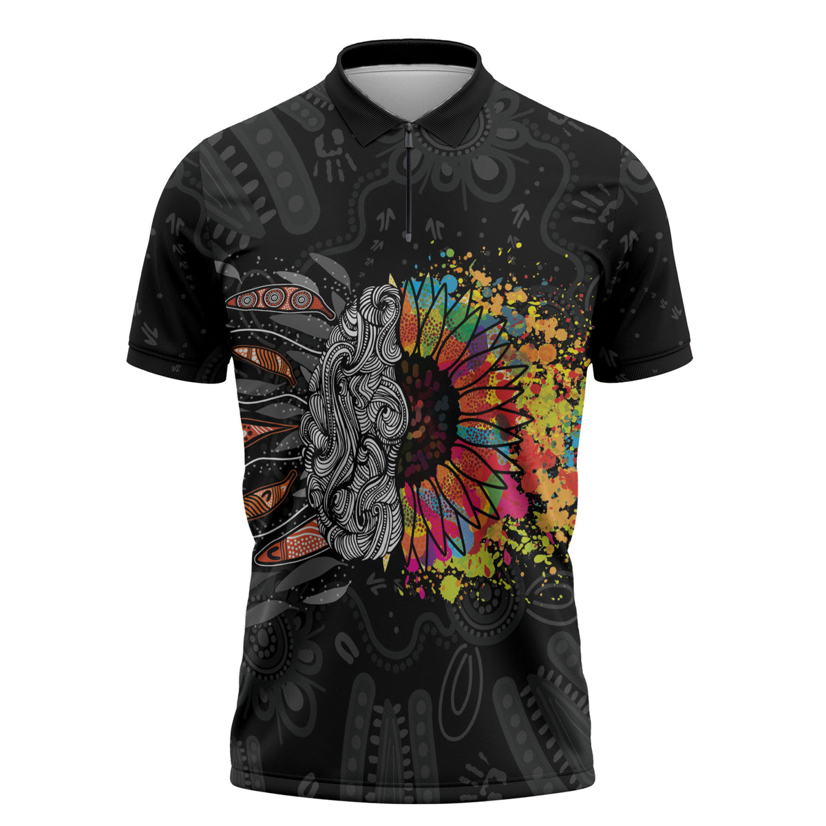 Australia Aboriginal Zipper Polo Shirt Autism It's Okay To Be Different