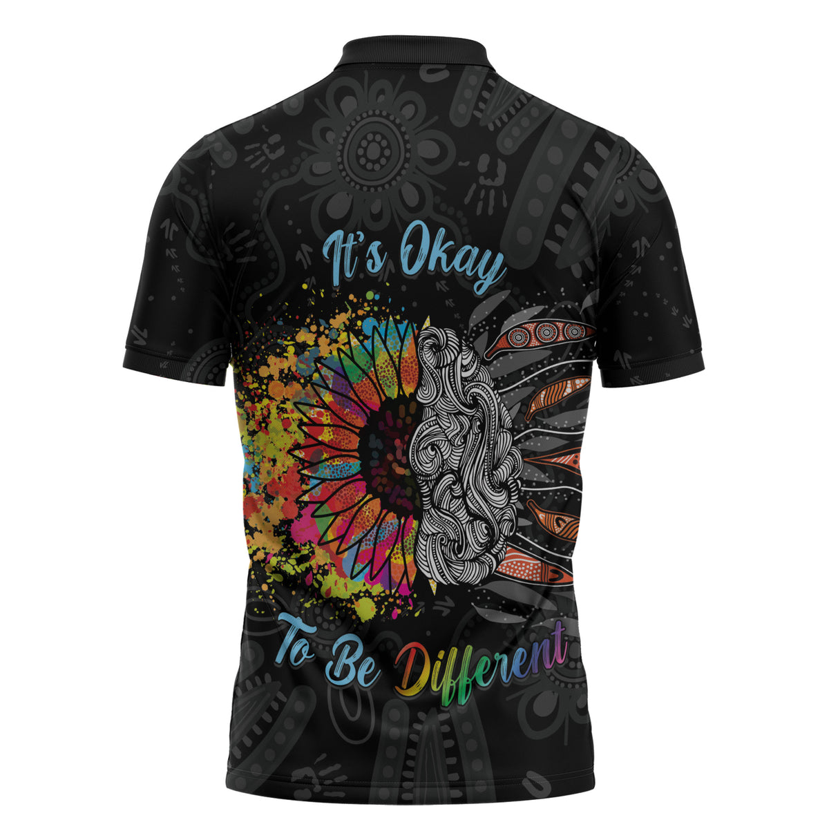 Australia Aboriginal Zipper Polo Shirt Autism It's Okay To Be Different