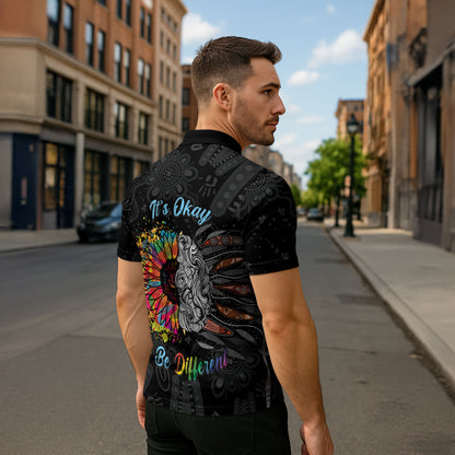 Australia Aboriginal Zipper Polo Shirt Autism It's Okay To Be Different