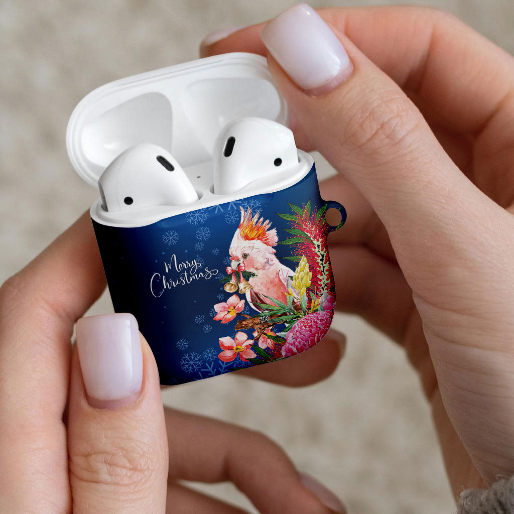 Australia Christmas Pink Cockatoo with Banksia AirPods Case Snowy Blue