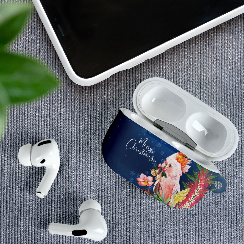 Australia Christmas Pink Cockatoo with Banksia AirPods Case Snowy Blue